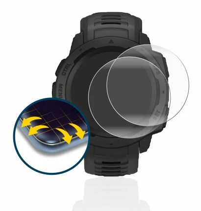 Image of the device Garmin Instinct Solar with a wide variety of screen protectors.