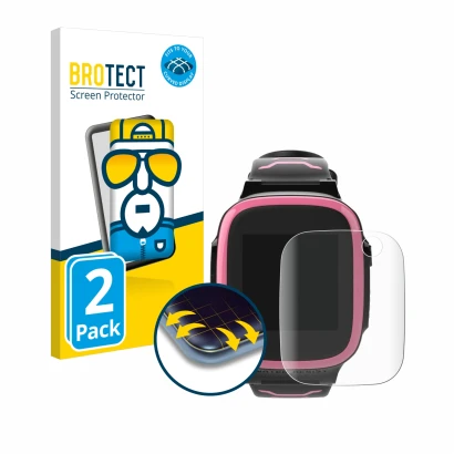 Front side of a product packaging with the brand logo BROTECT. Next to it is the device Xplora X5 Play shown with the correspo