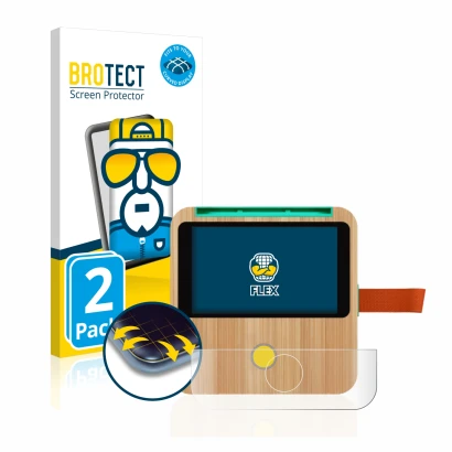 Front side of a product packaging with the brand logo BROTECT. Next to it is the device tigerbox Touch shown with the correspo