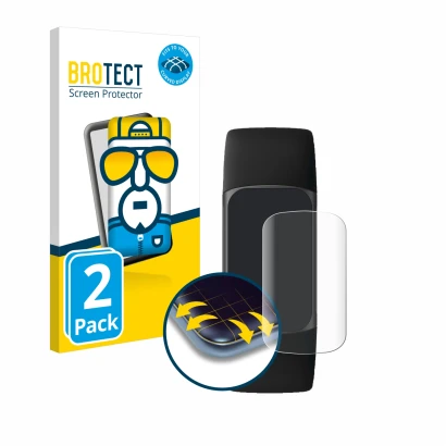 Front side of a product packaging with the brand logo BROTECT. Next to it is the device Fitbit Charge 5 shown with the corresp
