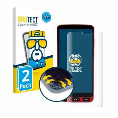 Front side of a product packaging with the brand logo BROTECT. Next to it is the device Olympia Neo Smartphone shown with the