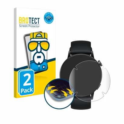 Front side of a product packaging with the brand logo BROTECT. Next to it is the device Huawei Watch GT 3 (42 mm) shown with t
