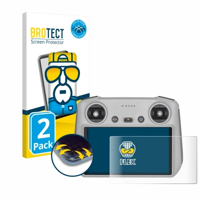 Front side of a product packaging with the brand logo BROTECT. Next to it is the device DJI RC Controller shown with the corre