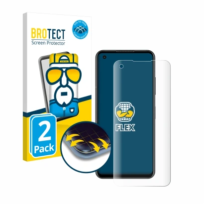 Front side of a product packaging with the brand logo BROTECT. Next to it is the device ASUS ZenFone 9 shown with the correspo
