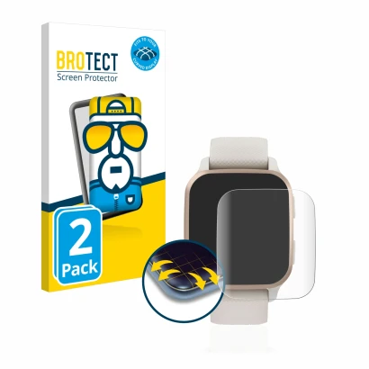Front side of a product packaging with the brand logo BROTECT. Next to it is the device Garmin Venu Sq 2 Music shown with the