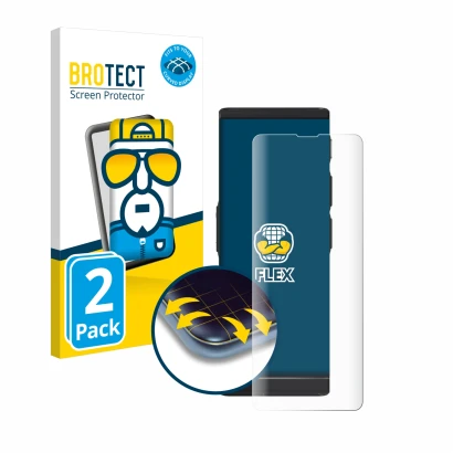 Front side of a product packaging with the brand logo BROTECT. Next to it is the device Vasco Translator V4 shown with the cor