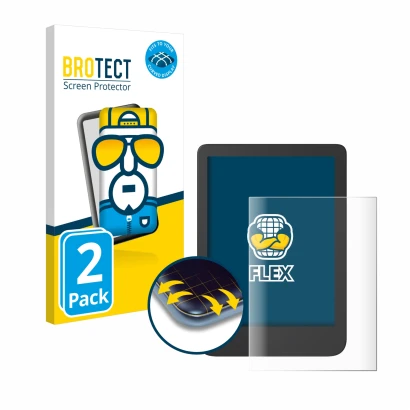 Front side of a product packaging with the brand logo BROTECT. Next to it is the device Tolino Shine 4 shown with the correspo