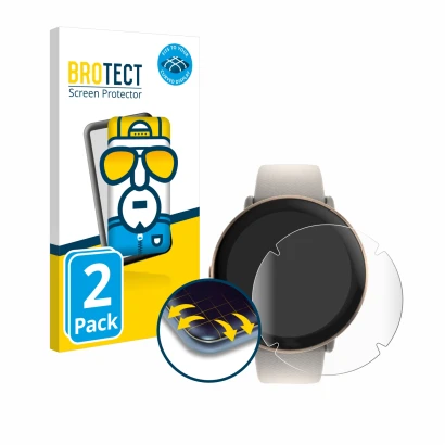 Front side of a product packaging with the brand logo BROTECT. Next to it is the device Polar Ignite 3 shown with the correspo