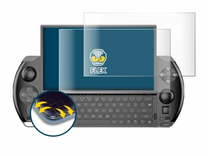 Image of the device GPD Win 4 with a wide variety of screen protectors.