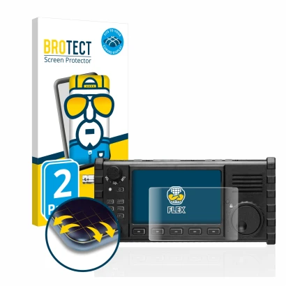 Front side of a product packaging with the brand logo BROTECT. Next to it is the device Xiegu X6100 HF-Transceiver shown with