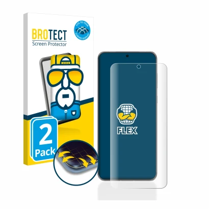 Front side of a product packaging with the brand logo BROTECT. Next to it is the device Huawei P60 Pro shown with the correspo