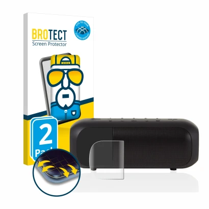 Front side of a product packaging with the brand logo BROTECT. Next to it is the device JBL Tuner 2 shown with the correspondi