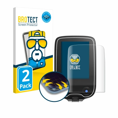 Front side of a product packaging with the brand logo BROTECT. Next to it is the device Freestyle Libre 3 shown with the corre