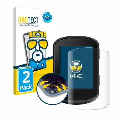 Front side of a product packaging with the brand logo BROTECT. Next to it is the device Garmin Edge 540 shown with the corresp