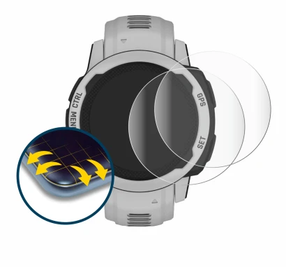 Image of the device Garmin Instinct 2S Solar (40 mm) with a wide variety of screen protectors.