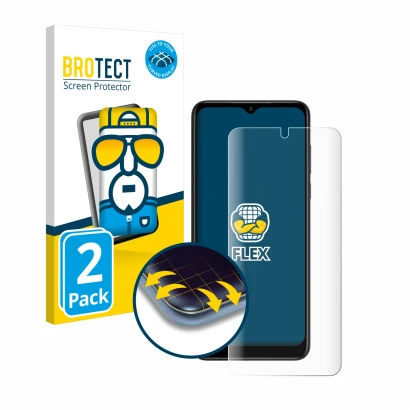 Front side of a product packaging with the brand logo BROTECT. Next to it is the device ZTE Blade V50 Design 5G shown with the