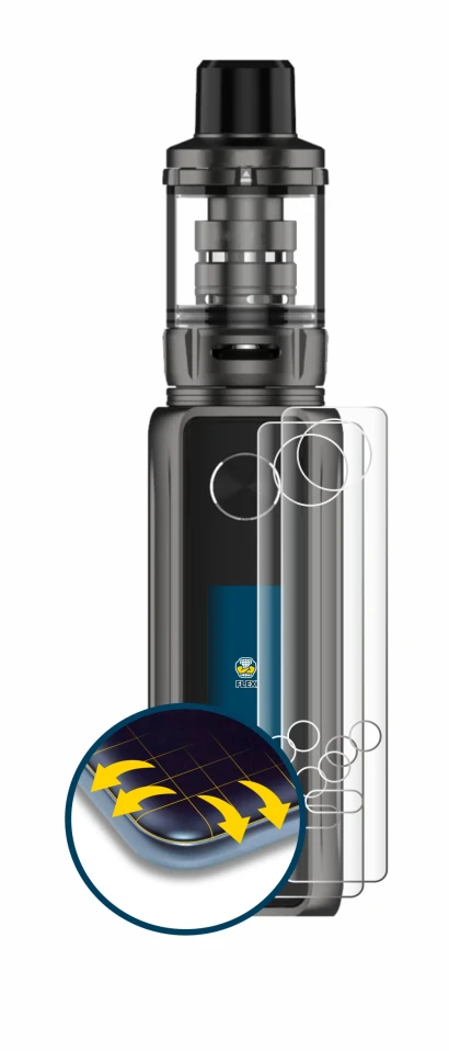 Image of the device Vaporesso Target 100 Mod with a wide variety of screen protectors.