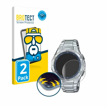 Front side of a product packaging with the brand logo BROTECT. Next to it is the device Casio WVA-M650D-2A shown with the corr