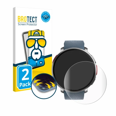Front side of a product packaging with the brand logo BROTECT. Next to it is the device Polar Vantage V3 shown with the corres