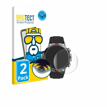 Front side of a product packaging with the brand logo BROTECT. Next to it is the device IFMDA S100 1.45" shown with the corres