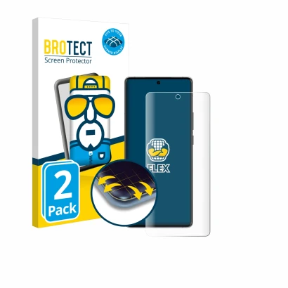 Front side of a product packaging with the brand logo BROTECT. Next to it is the device Vivo X90 Pro Plus shown with the corre