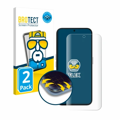 Front side of a product packaging with the brand logo BROTECT. Next to it is the device Nothing Phone (2a) shown with the corr