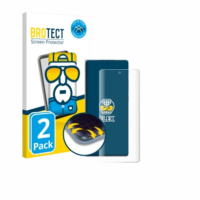 Front side of a product packaging with the brand logo BROTECT. Next to it is the device Vivo X Fold3 shown with the correspond