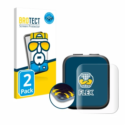 Front side of a product packaging with the brand logo BROTECT. Next to it is the device Insta360 GPS preview remote shown with