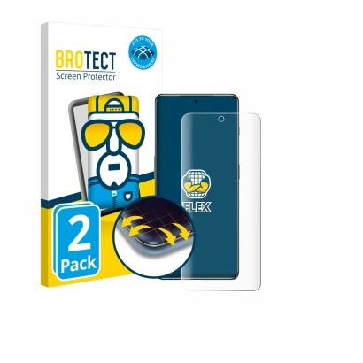Front side of a product packaging with the brand logo BROTECT. Next to it is the device OnePlus Ace 3 Pro shown with the corre