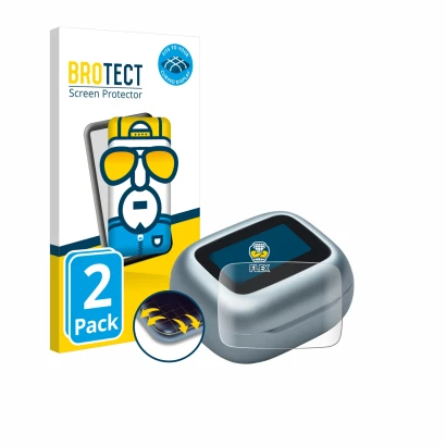 Front side of a product packaging with the brand logo BROTECT. Next to it is the device JBL Live Flex 3 shown with the corresp
