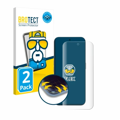 Front side of a product packaging with the brand logo BROTECT. Next to it is the device Nothing Phone (2a) Plus shown with the