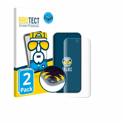 Front side of a product packaging with the brand logo BROTECT. Next to it is the device Google Pixel 9 Pro shown with the corr