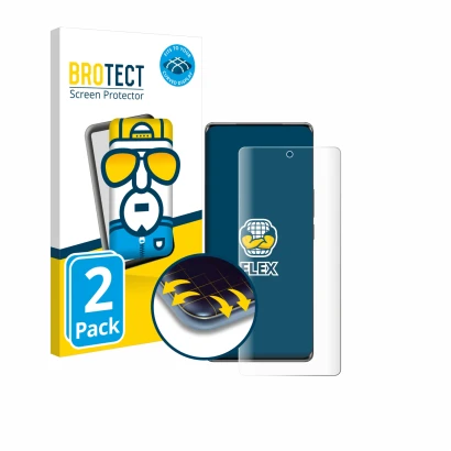 Front side of a product packaging with the brand logo BROTECT. Next to it is the device Vivo T2 Pro shown with the correspondi