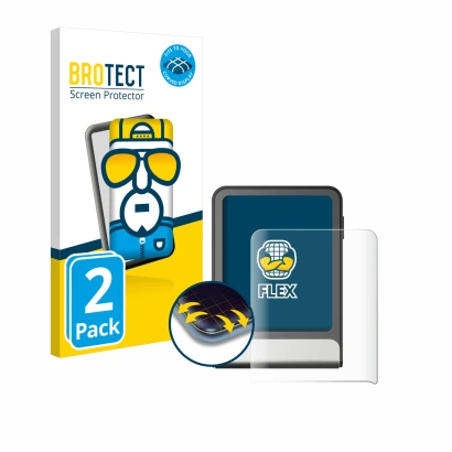 Front side of a product packaging with the brand logo BROTECT. Next to it is the device Ledger Flex shown with the correspondi