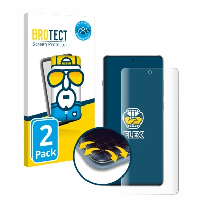 Front side of a product packaging with the brand logo BROTECT. Next to it is the device OnePlus 13R shown with the correspondi