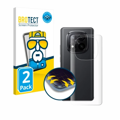 Front side of a product packaging with the brand logo BROTECT. Next to it is the device Xiaomi Redmi Note 14 Pro Plus (Back) s