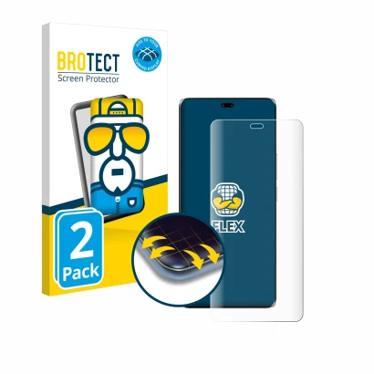 Front side of a product packaging with the brand logo BROTECT. Next to it is the device Honor Magic 7 Lite shown with the corr
