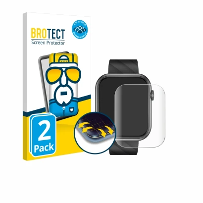 Front side of a product packaging with the brand logo BROTECT. Next to it is the device Braidol Smartwatch 1.96" shown with th