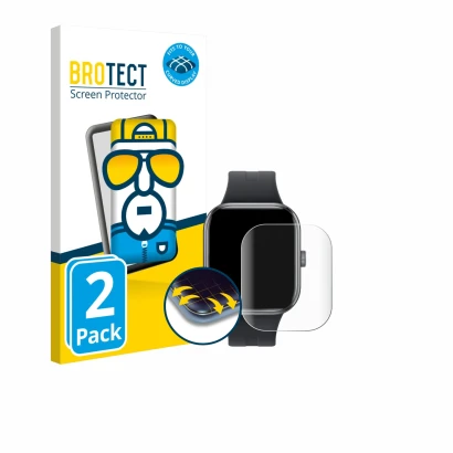 Front side of a product packaging with the brand logo BROTECT. Next to it is the device Xiaomi Redmi Watch 5 shown with the co