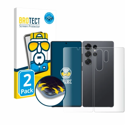 Front side of a product packaging with the brand logo BROTECT. Next to it is the device Samsung Galaxy S25 Ultra Enterprise Ed