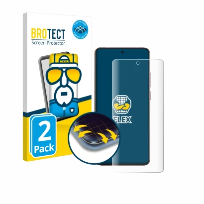 Front side of a product packaging with the brand logo BROTECT. Next to it is the device realme GT 7 Pro Racing shown with the 