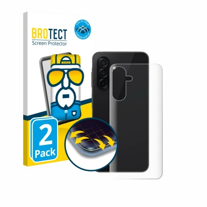 Front side of a product packaging with the brand logo BROTECT. Next to it is the device Samsung Galaxy A26 5G (Back) shown wit