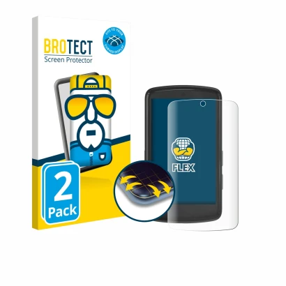 Front side of a product packaging with the brand logo BROTECT. Next to it is the device Bryton Rider S810 shown with the corre