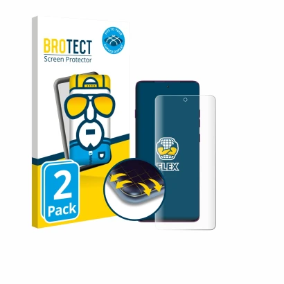 Front side of a product packaging with the brand logo BROTECT. Next to it is the device Motorola Edge 60 Pro shown with the co