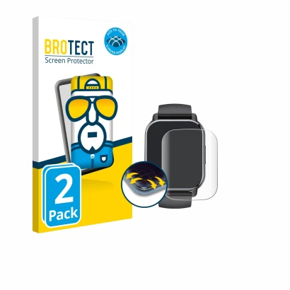 Front side of a product packaging with the brand logo BROTECT. Next to it is the device Poounur T80 1.95" shown with the corre