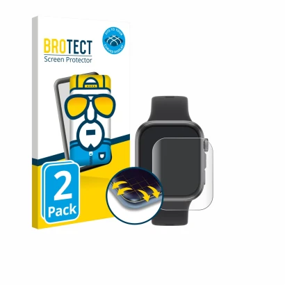 Front side of a product packaging with the brand logo BROTECT. Next to it is the device Huawei Watch Fit 4 shown with the corr