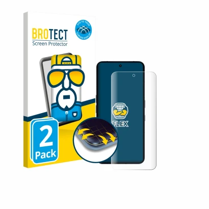 Front side of a product packaging with the brand logo BROTECT. Next to it is the device Nothing Phone (3) shown with the corre