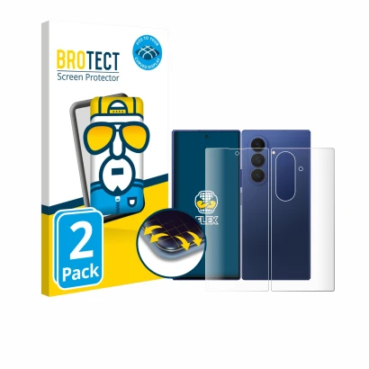 Front side of a product packaging with the brand logo BROTECT. Next to it is the device Samsung Galaxy Z Fold 7 (Front+Back) s