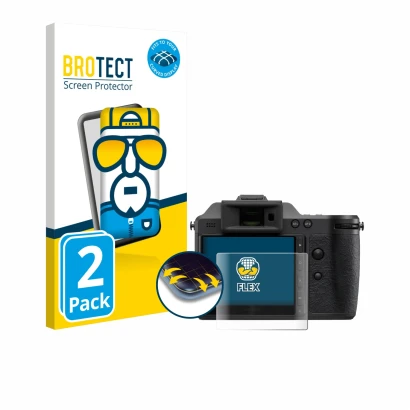 Front side of a product packaging with the brand logo BROTECT. Next to it is the device Hasselblad X2D II 100C shown with the 