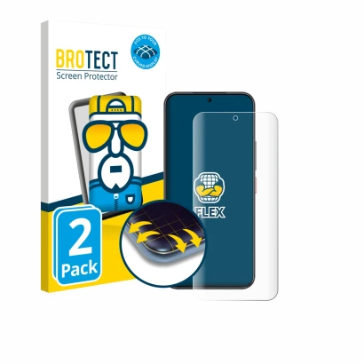 Front side of a product packaging with the brand logo BROTECT. Next to it is the device Nubia Air shown with the corresponding